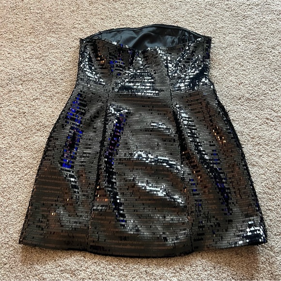 A.L.C. Elsie Strapless Black Sequined Satin Mini Dress - Picture 5 of 6